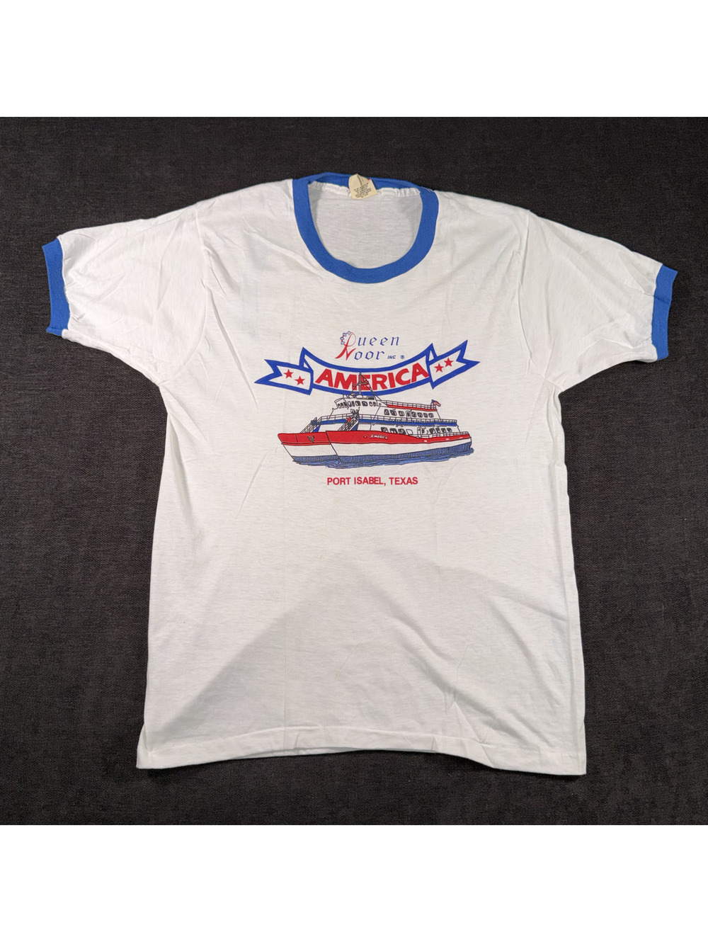 Vintage Screen Stars Queen Noor America Port Isabel Texas Ringer T-Shirt Large